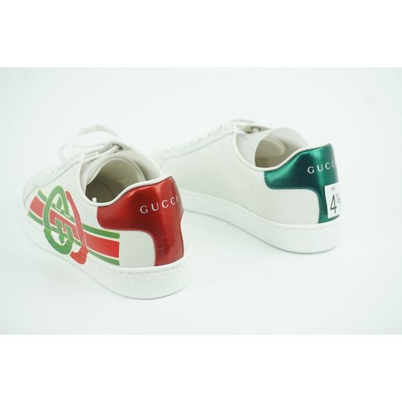 Gucci White Leather Ace Green Red GG Logo Low Top Sneakers SZ 34.5 Lace Up - Picture 10 of 12
